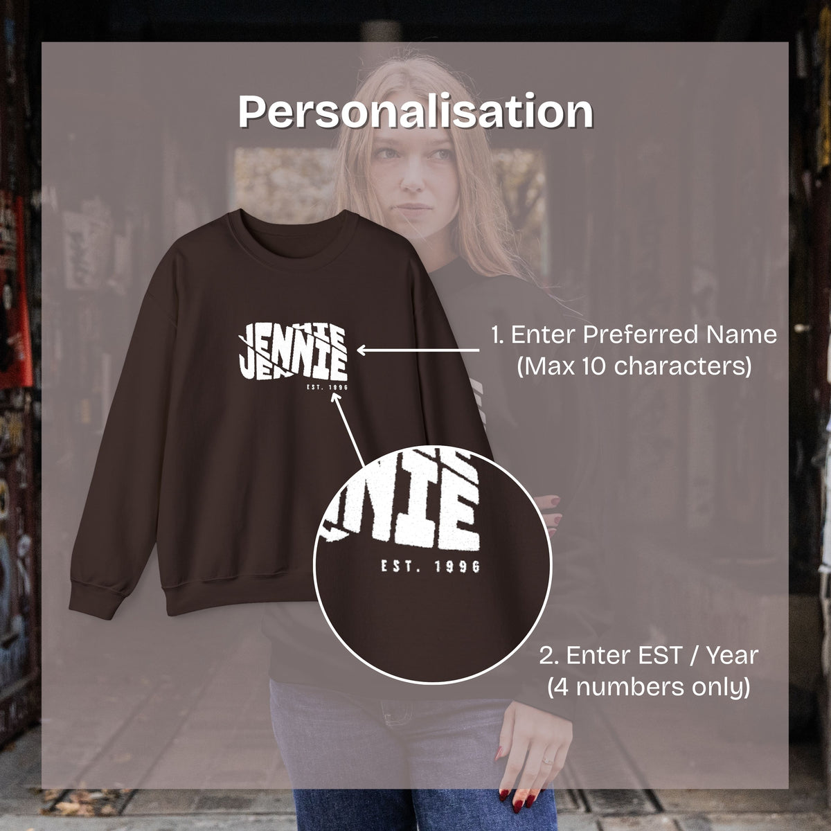 Personalisation guide for the Personalised Embroidered sweatshirt