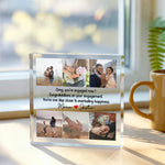 Personalised Engagement Acrylic Plaque, Photo Collage Gift plaque, front view on white background