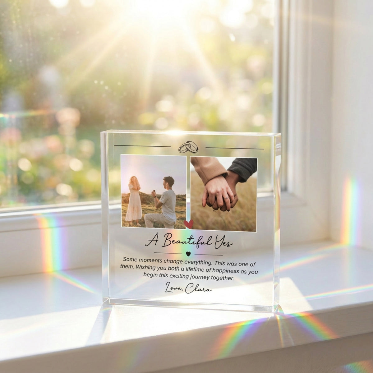 Personalised Engagement Acrylic plaque in close-up detail