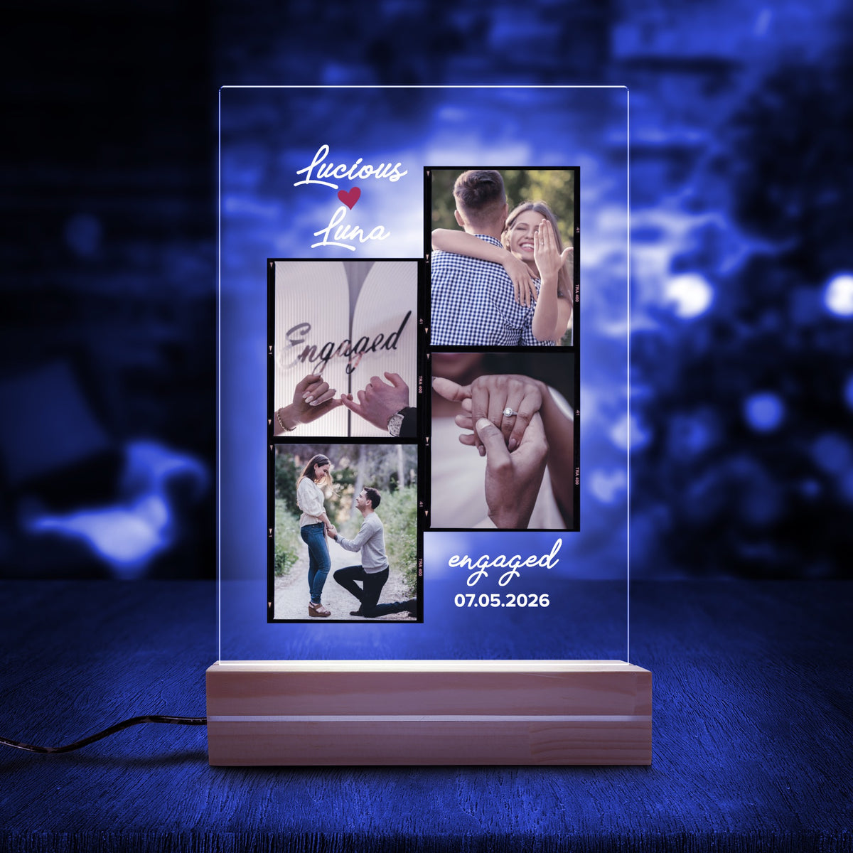 Personalised Engagement night light in a lifestyle setting
