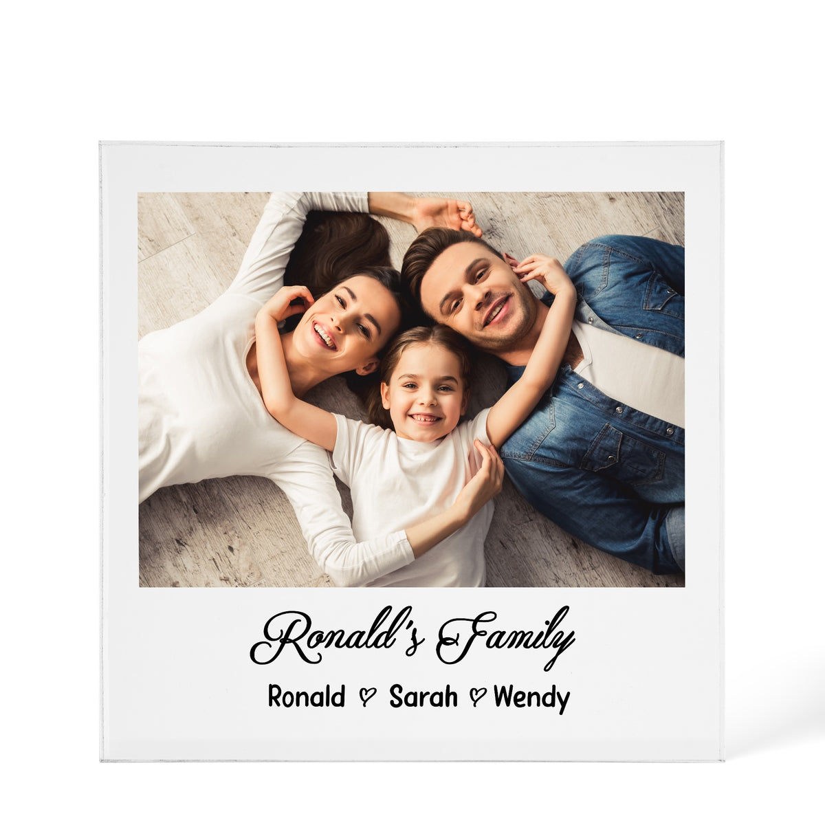 Personalised Family Photo design shown as a 6x6 acrylic block version