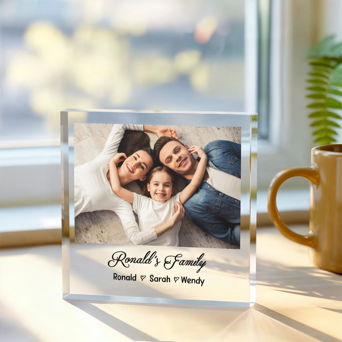 Personalised Family Photo plaque, front view on white background