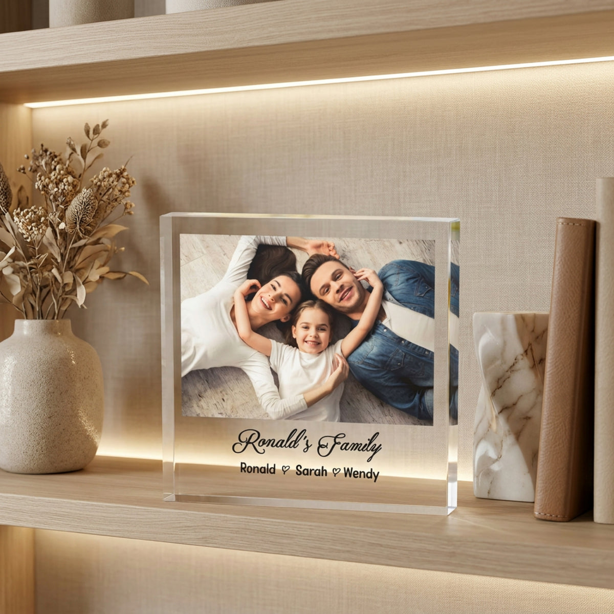 Personalised Family Photo plaque from a side angle