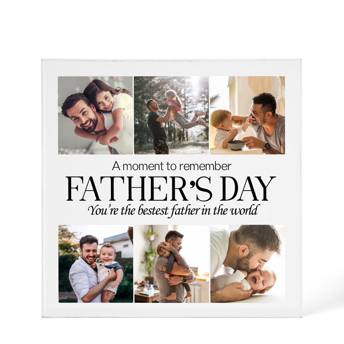 Personalised Father's Day Photo design shown as a 6x6 acrylic block version