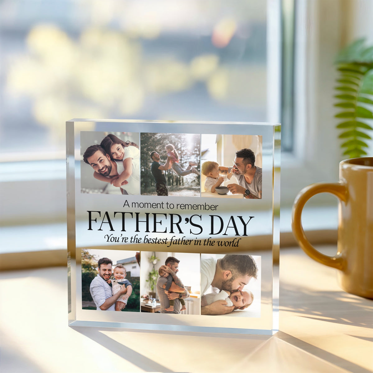 Personalised Father's Day Photo plaque, front view on white background