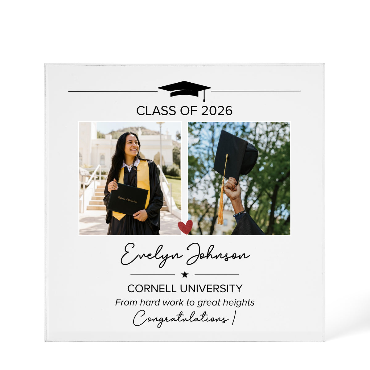 Personalised Graduation Acrylic Friends & Family design shown as a 6x6 acrylic block version