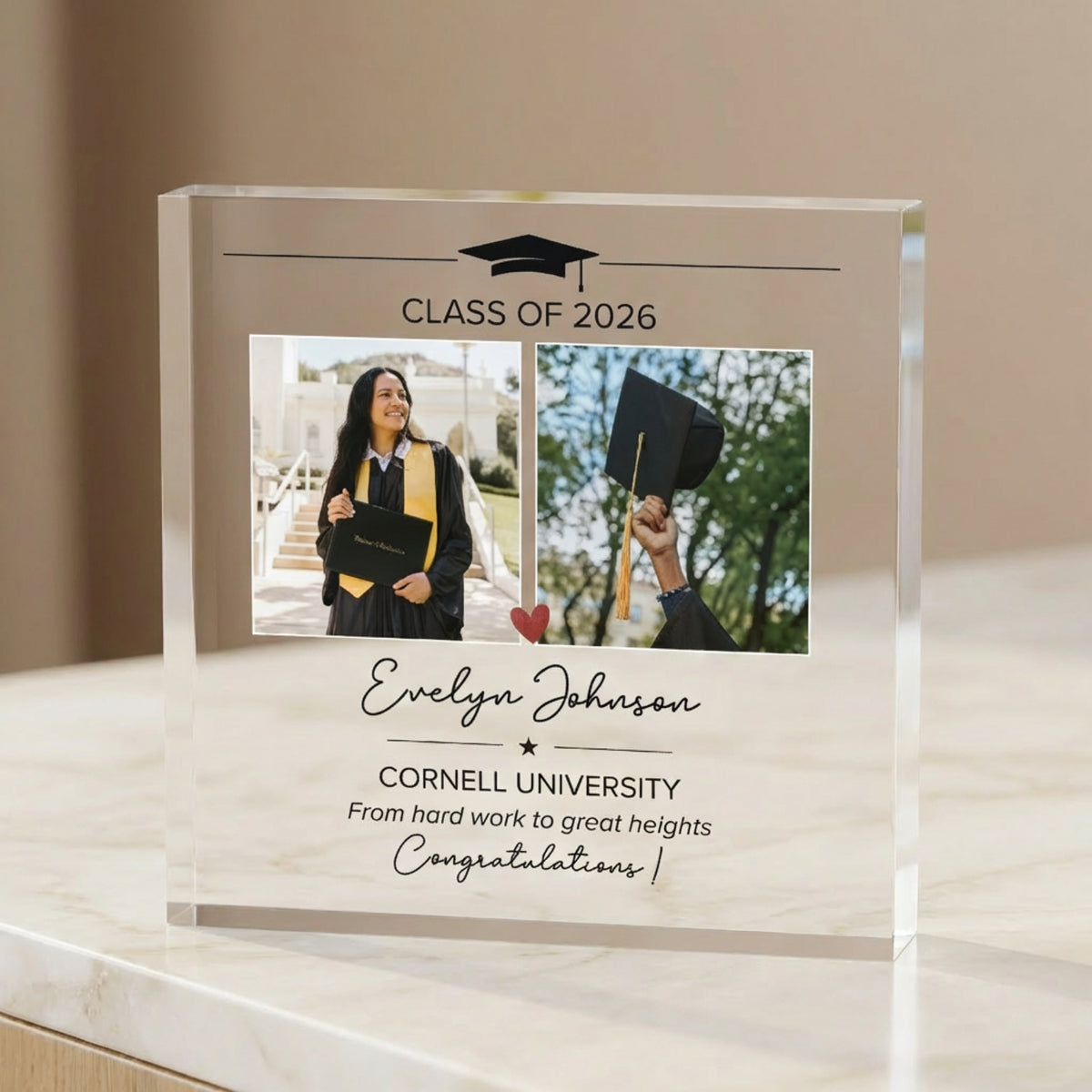 Personalised Graduation Acrylic Friends & Family plaque in close-up detail