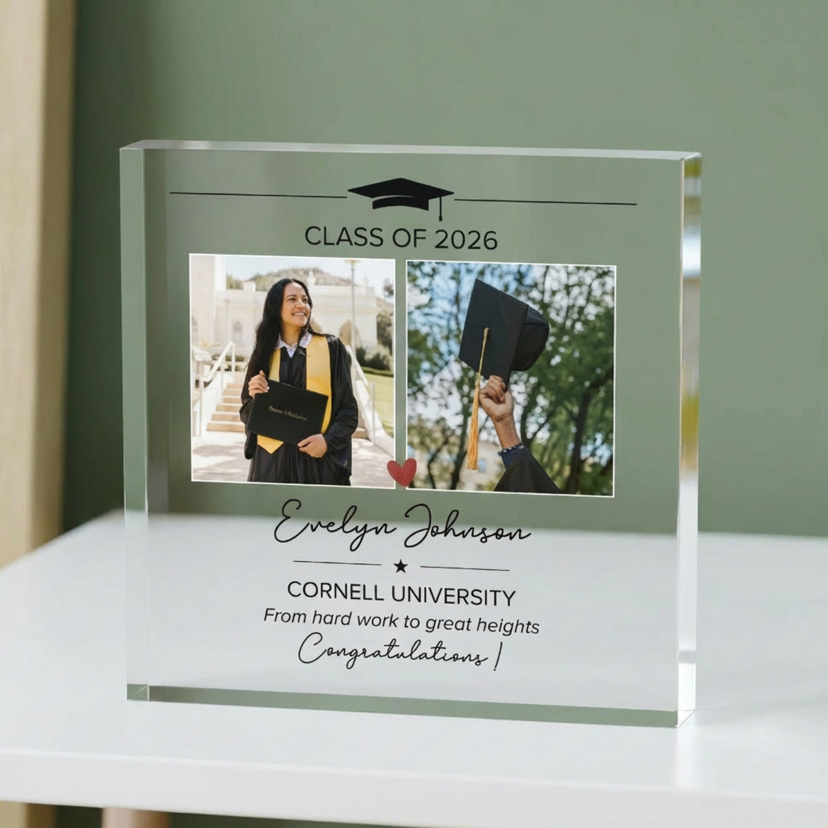 Personalised Graduation Acrylic Friends & Family plaque from a side angle