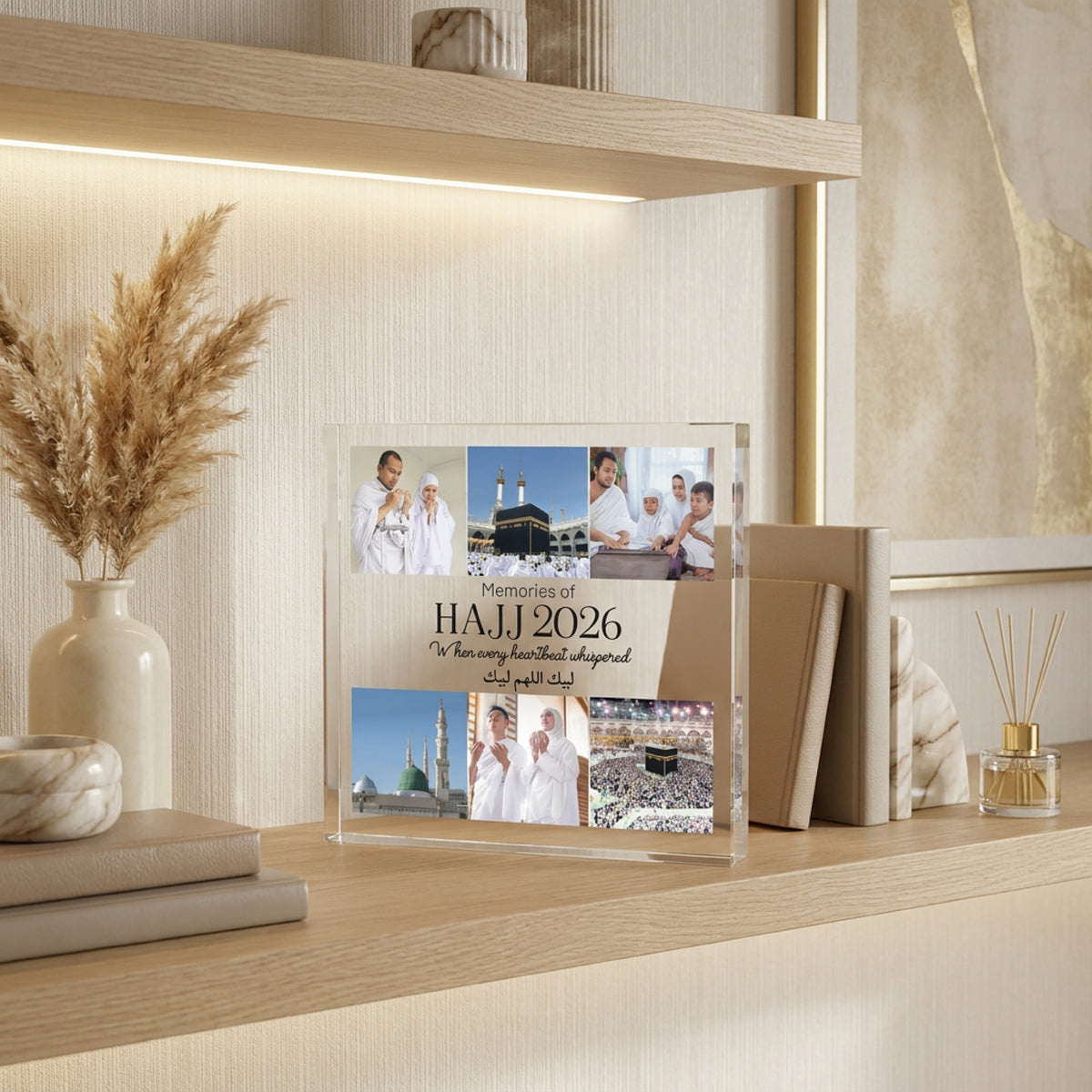 Personalised Hajj Gift Acrylic plaque from a side angle