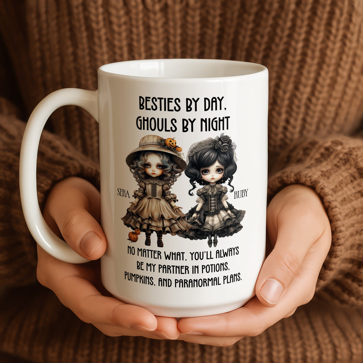 Personalised Halloween Mug for Best Friend mug from a side angle