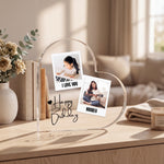 Personalised Heart Acrylic Photo plaque in close-up detail