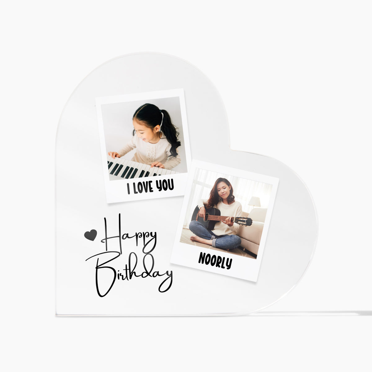 Example of the Personalised Heart Acrylic Photo plaque design without a photo