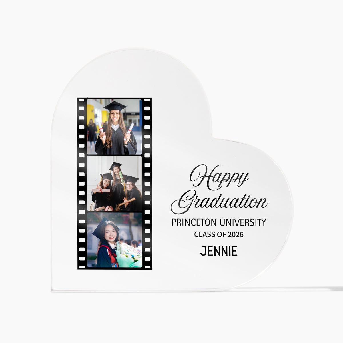 Personalised Heart Acrylic Graduation Strip & plaque in a lifestyle setting