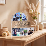 Personalised Heart Acrylic Grad Friend, Believe plaque in close-up detail