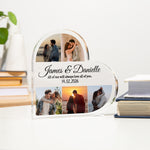 Personalised Heart Acrylic plaque, front view on white background