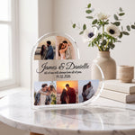 Personalised Heart Acrylic plaque from a side angle