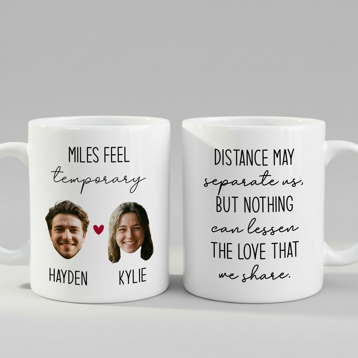 Personalised Long Distance Couple mug, front view on white background