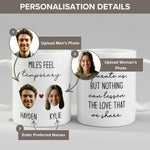 Personalisation guide for the Personalised Long Distance Couple mug — name, photo and text fields