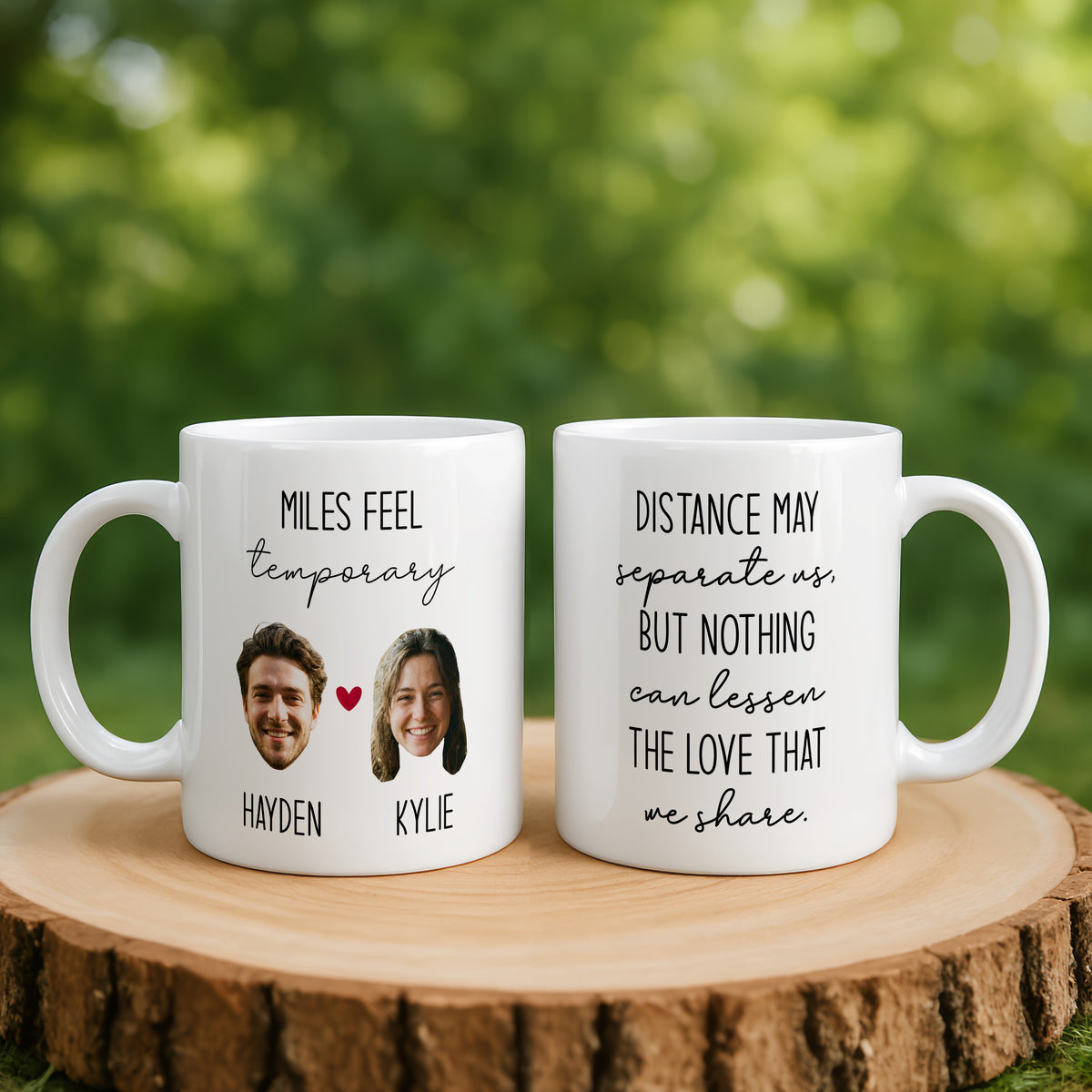 Personalised Long Distance Couple mug from a side angle