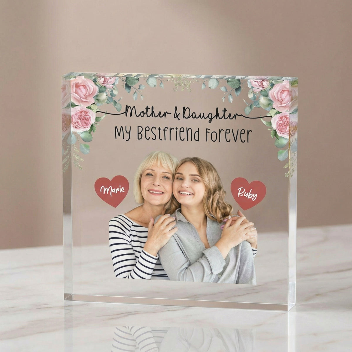 Personalised Mom Daughter Acrylic plaque held in hand