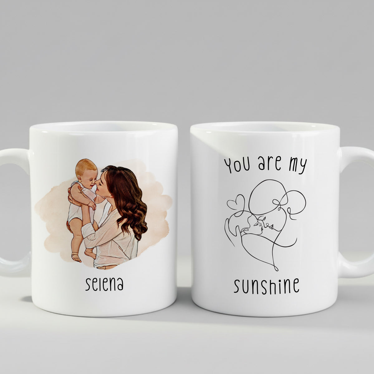 Personalised Mom Cartoon Photo & (2) mug from a side angle