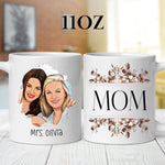 Personalised Mom Cartoon Photo & mug in a lifestyle setting