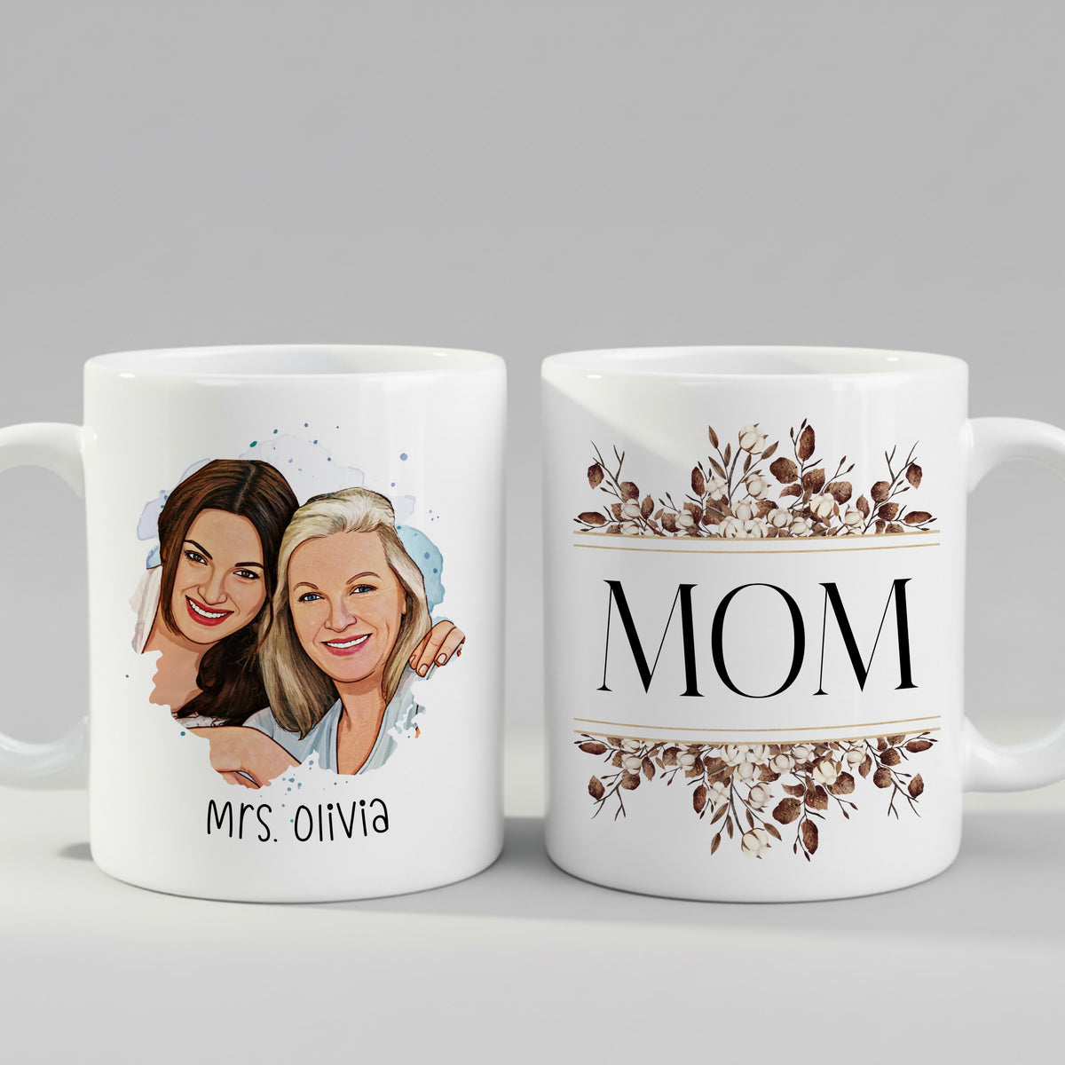 Personalised Mom Cartoon Photo & mug from a side angle