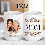 Personalised Mom Cartoon Photo & mug styled on a table setting