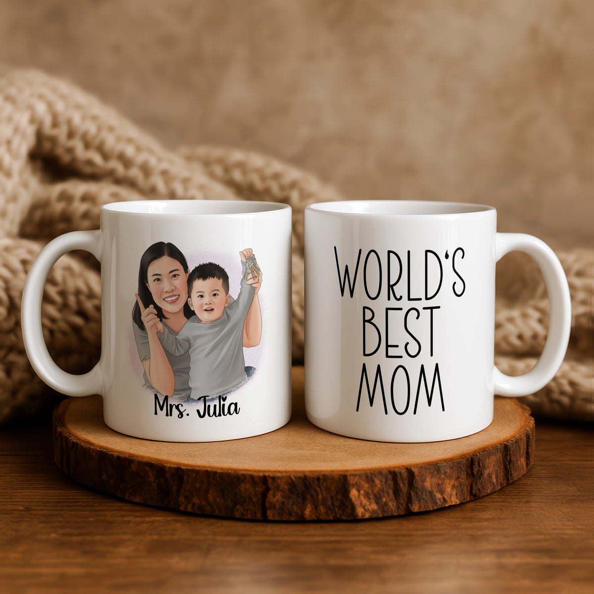 Personalised Mom Cartoon Photo mug in close-up detail