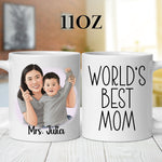 Personalised Mom Cartoon Photo mug in a lifestyle setting