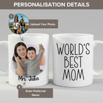 Personalisation guide for the Personalised Mom Cartoon Photo mug — name, photo and text fields