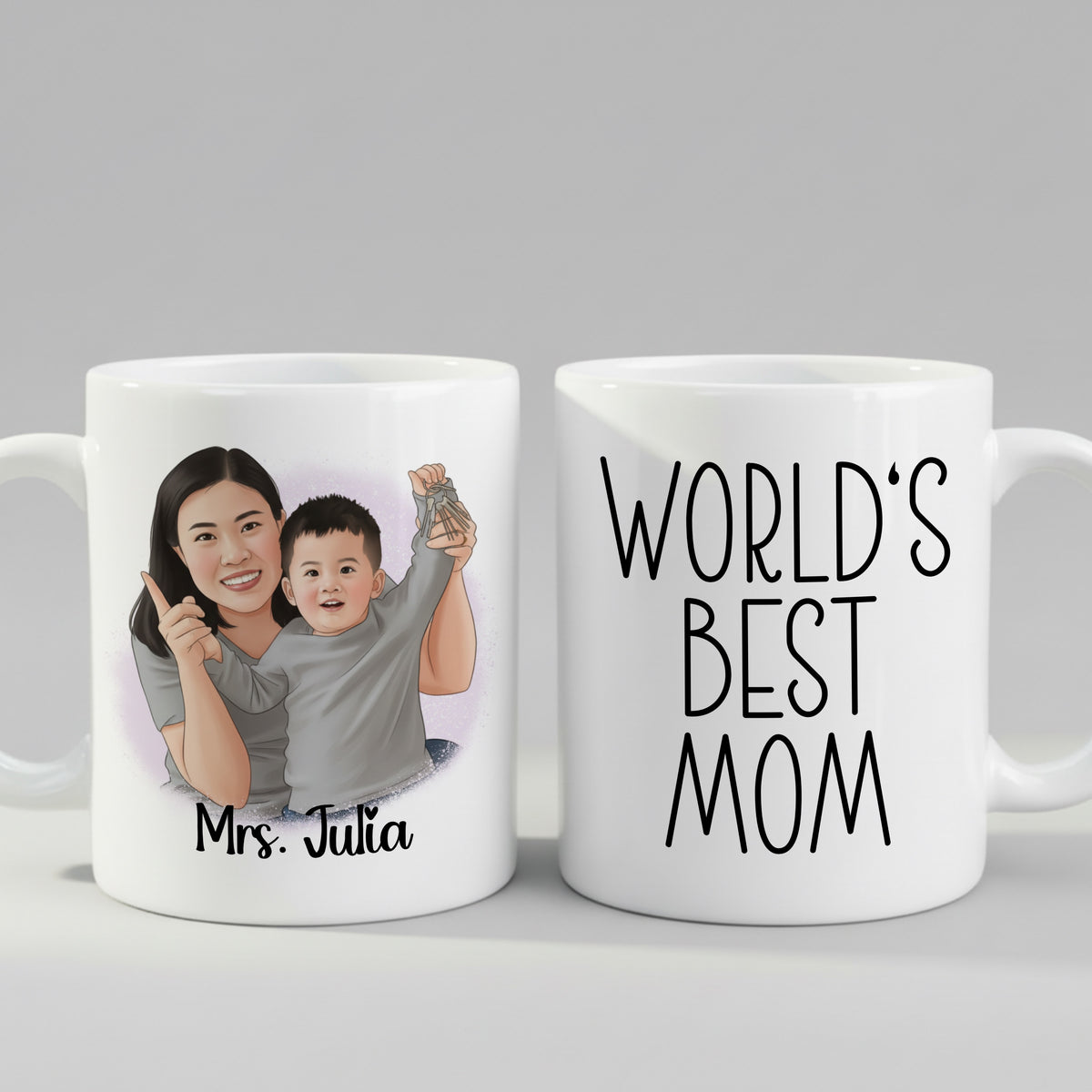 Personalised Mom Cartoon Photo mug from a side angle