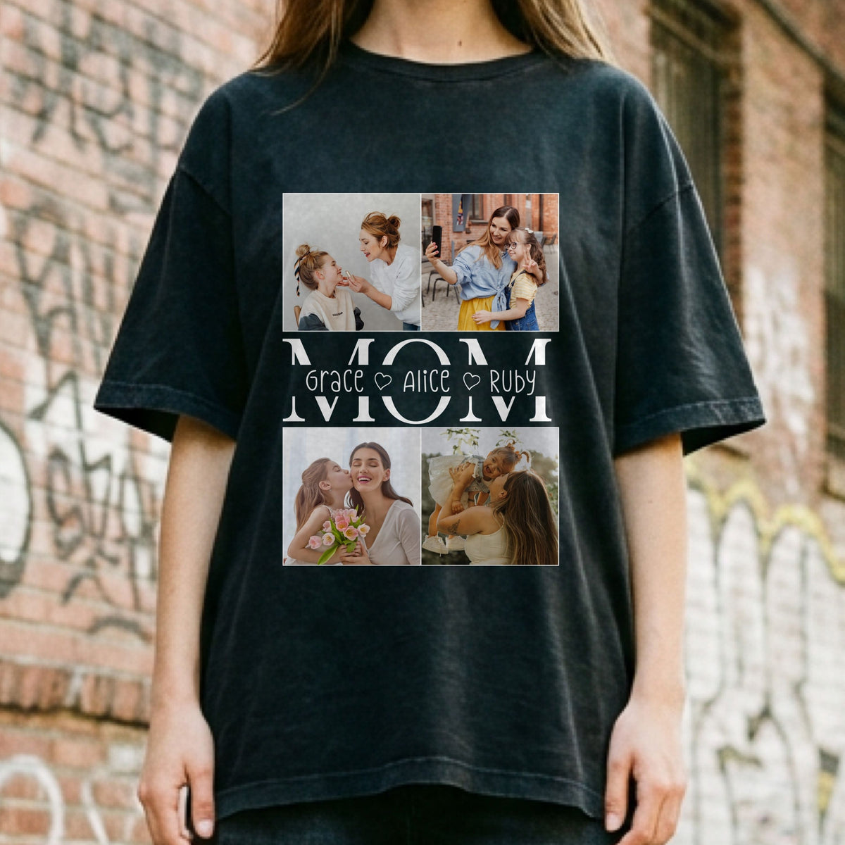 Personalised Mom Shirt shirt folded and held