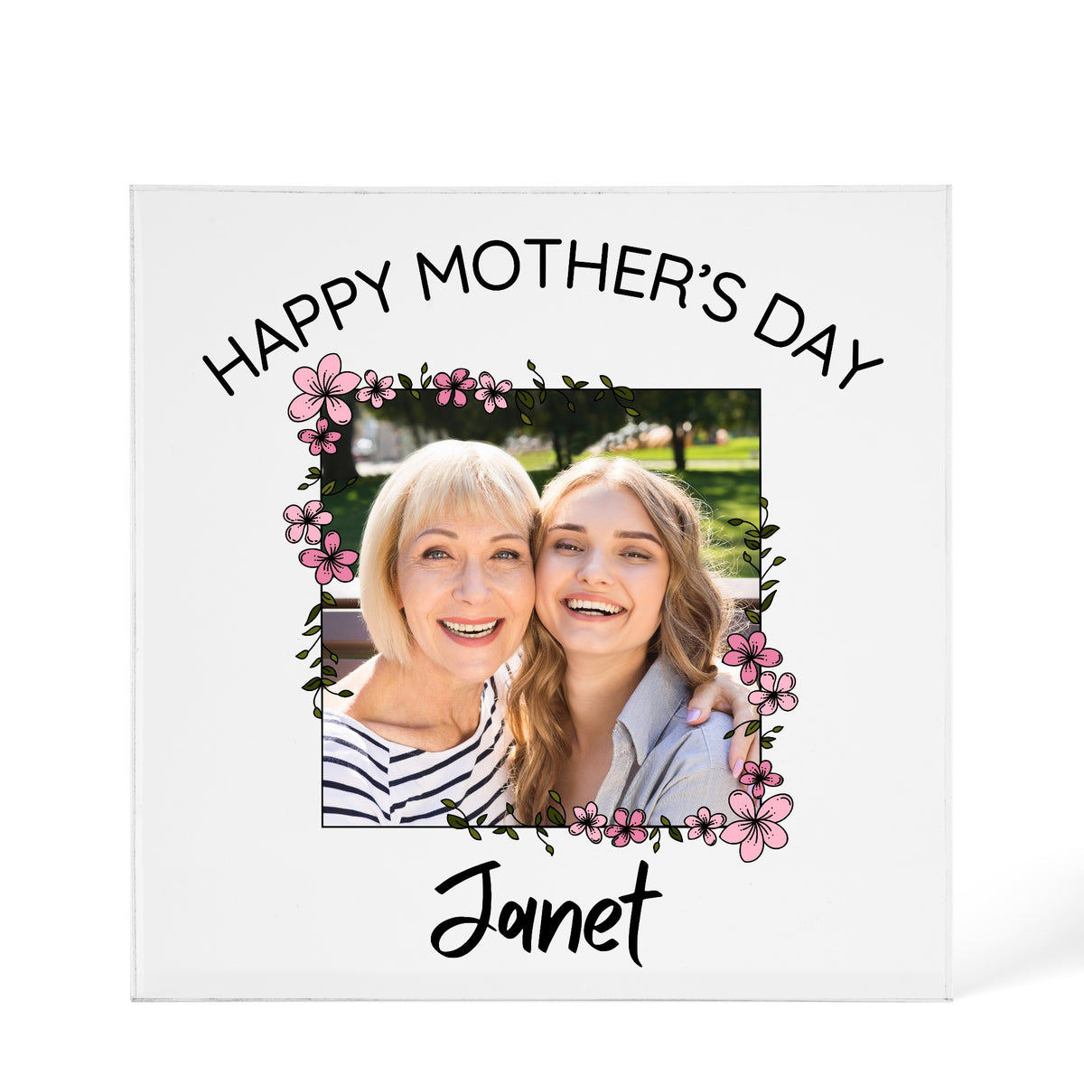 Personalised Mother's Day Acrylic design shown as a 6x6 acrylic block version