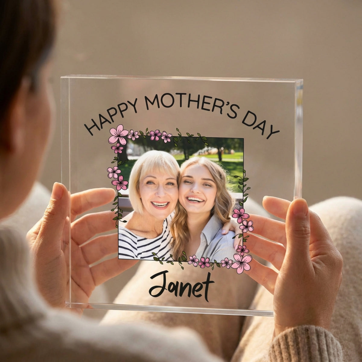 Personalised Mother's Day Acrylic plaque in close-up detail