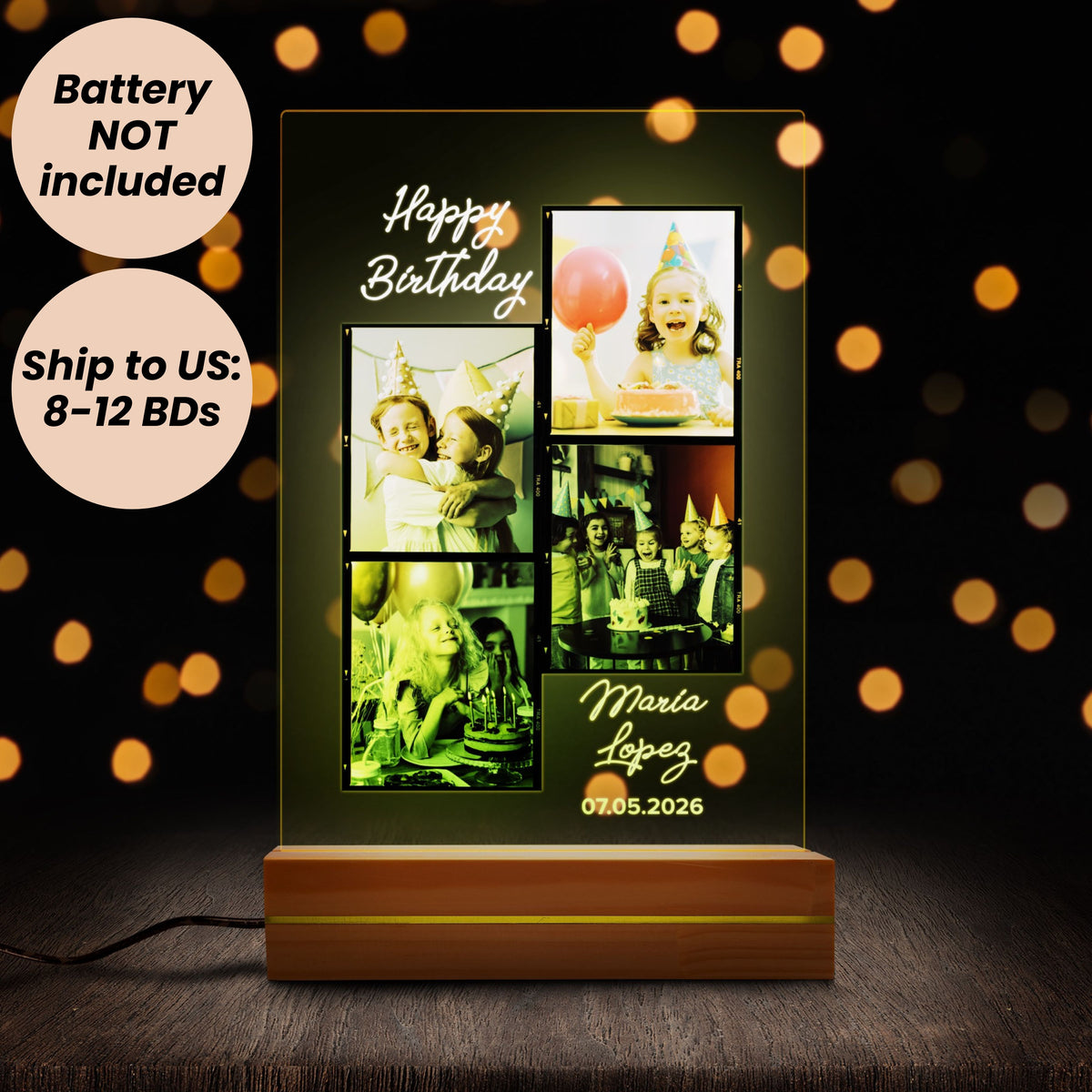 Personalised night light from a side angle