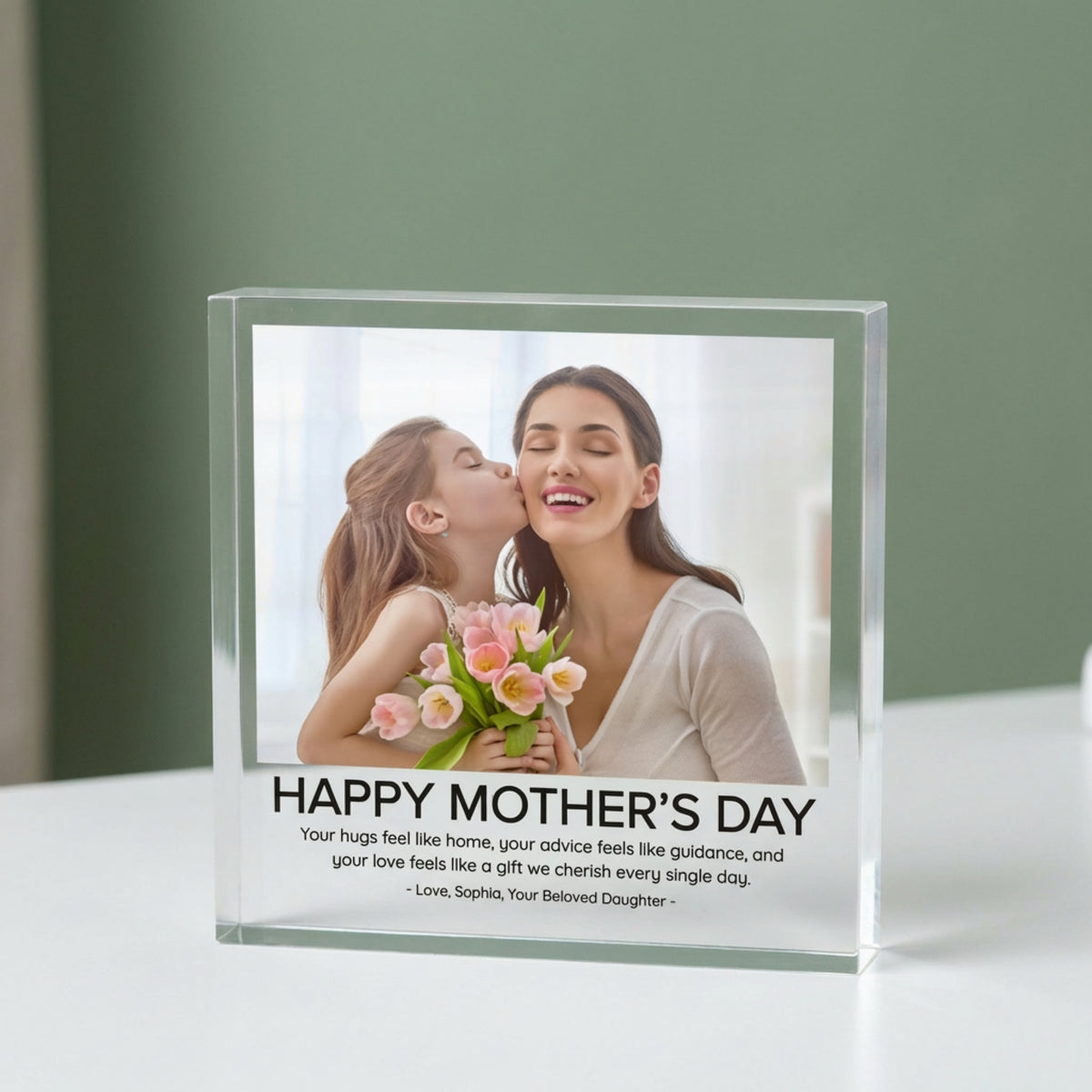 Personalised Photo Acrylic plaque from a side angle