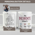 Personalisation guide for the Personalised Photo Mug for Mom mug — name, photo and text fields