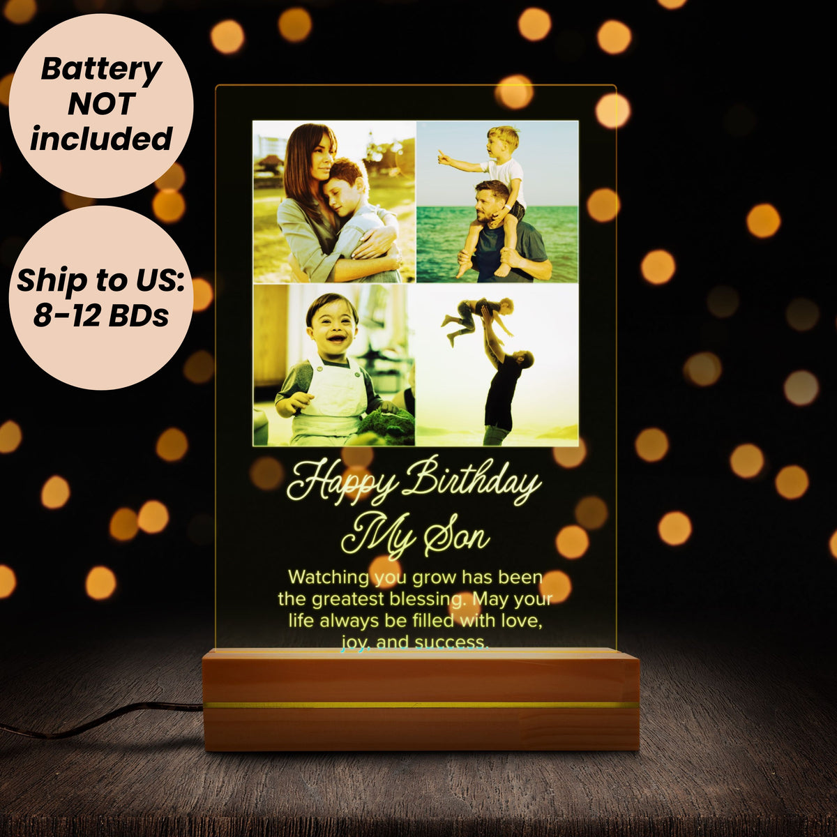 Personalised Photo Night Light for Son night light from a side angle