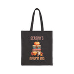 Personalised Pumpkin Book Stack tote bag styled as a flat lay