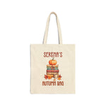 Personalised Pumpkin Book Stack tote bag shown in a lifestyle setting