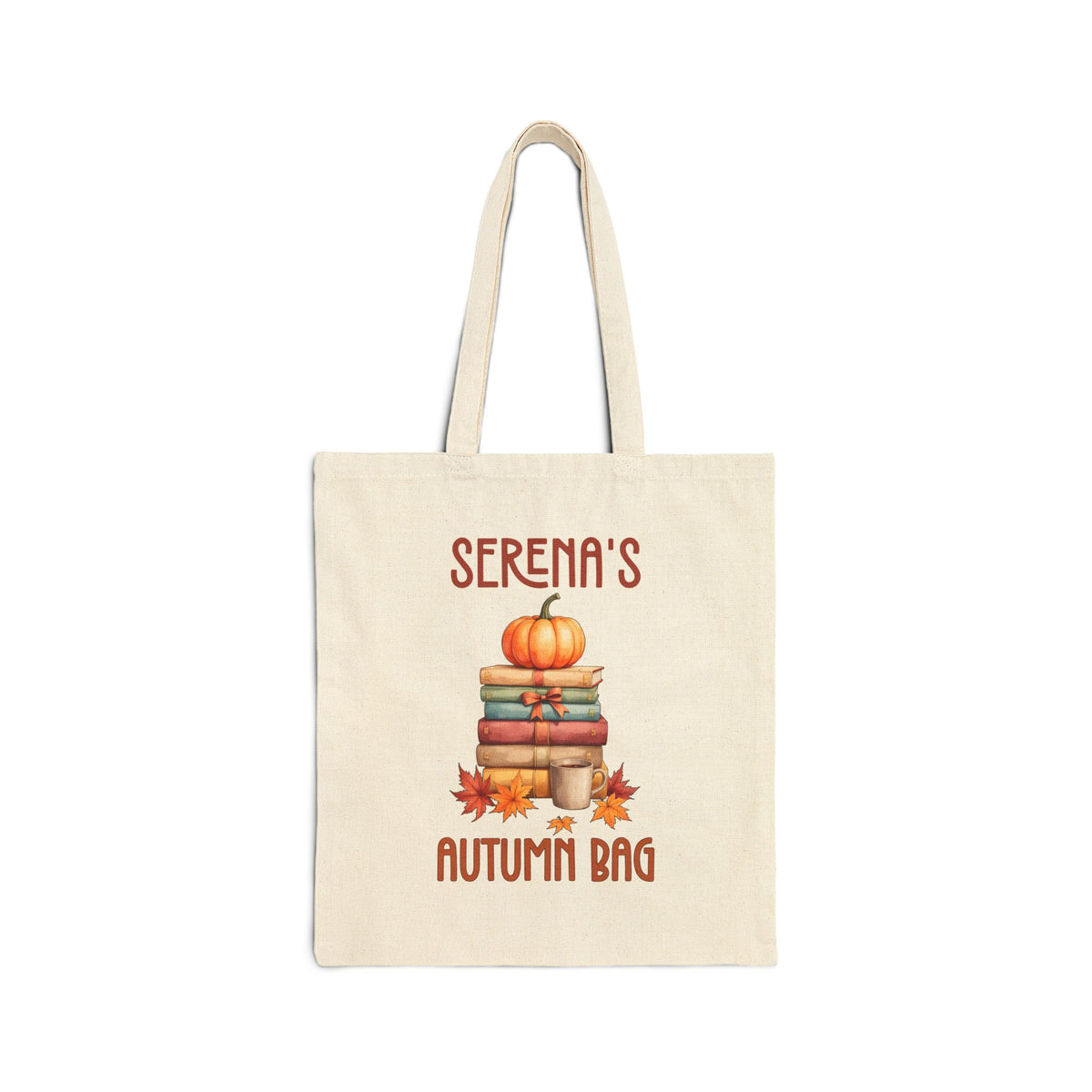 Personalised Pumpkin Book Stack tote bag shown in a lifestyle setting
