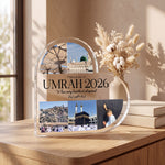 Personalised Umrah Heart Acrylic plaque in close-up detail