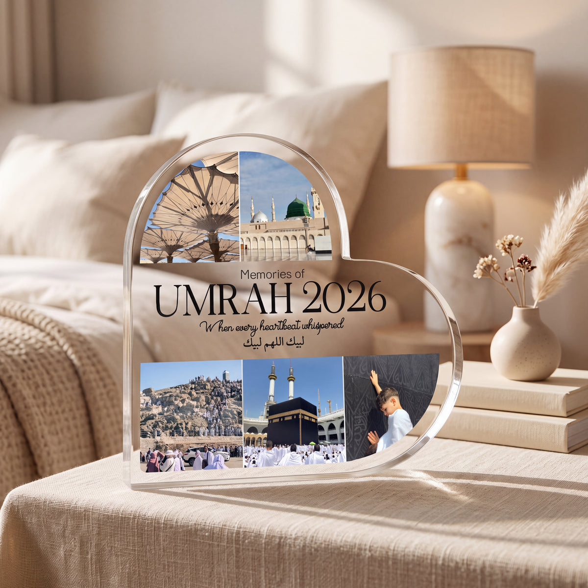 Personalised Umrah Heart Acrylic plaque held in hand