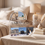 Personalised Umrah Heart Acrylic plaque held in hand