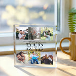Personalised We Love You Dad Acrylic Photo plaque, front view on white background