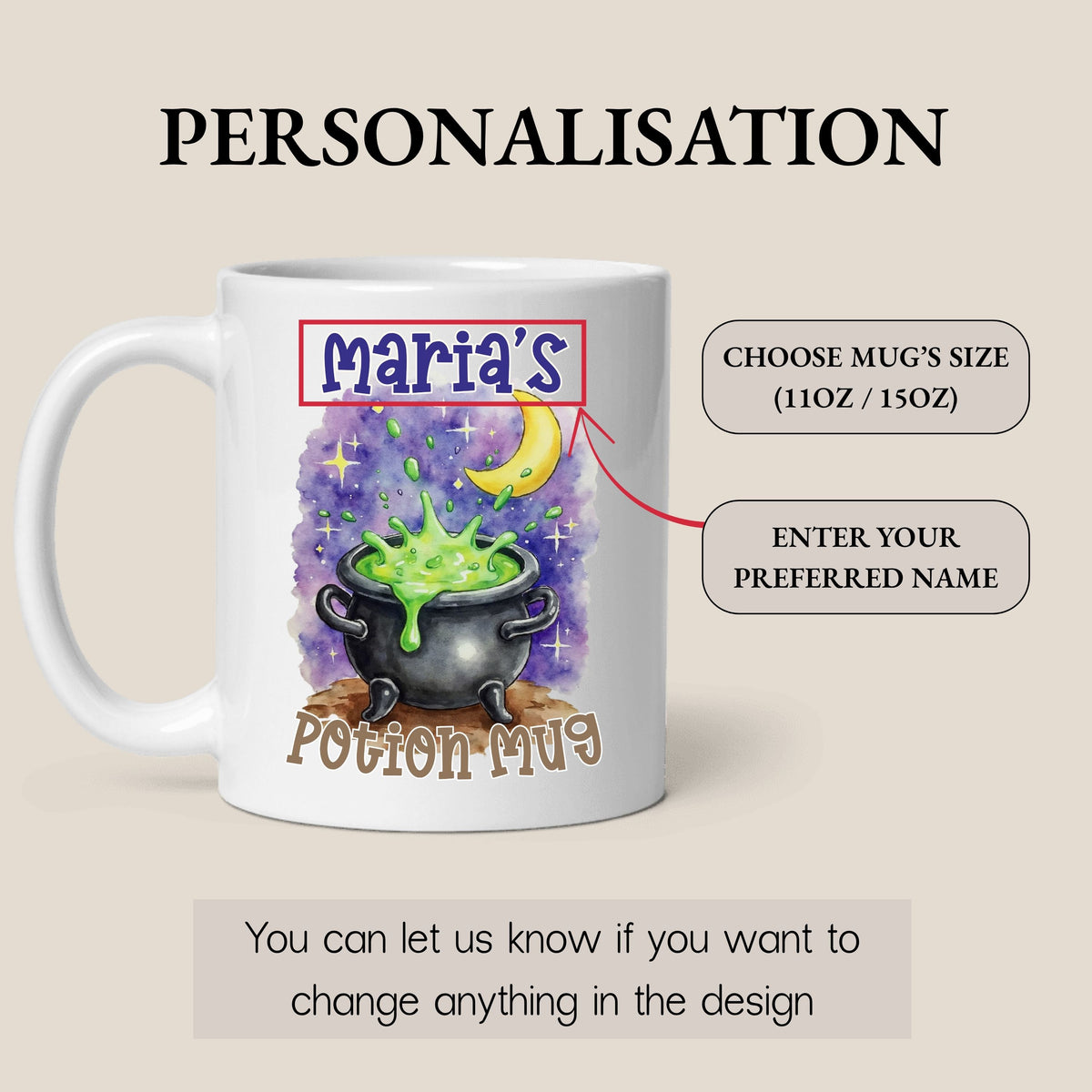Personalised Witch Cauldron mug held in hand
