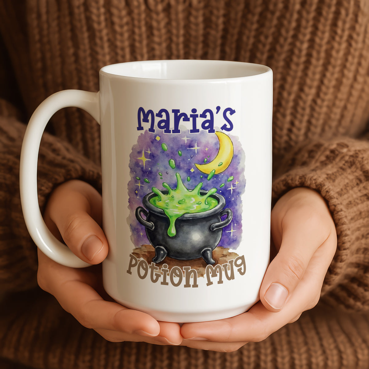 Personalised Witch Cauldron mug from a side angle