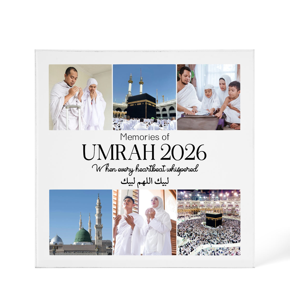 Personalized Umrah 2026 Acrylic Photo design shown as a 6x6 acrylic block version