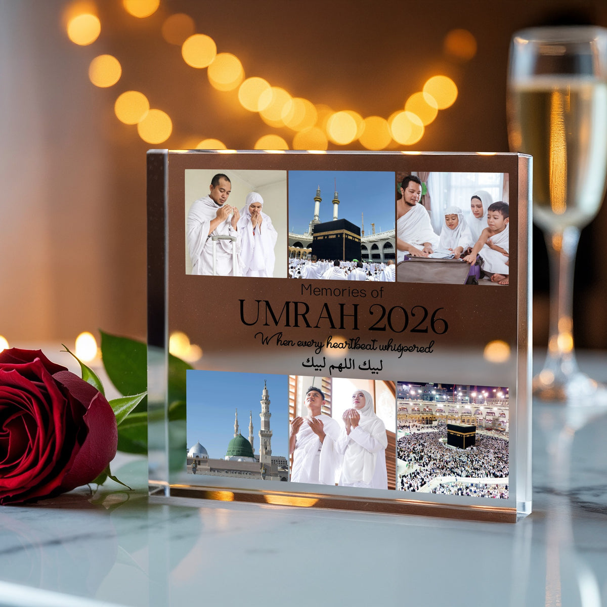 Personalized Umrah 2026 Acrylic Photo plaque held in hand